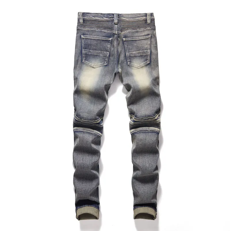 

ABOORUN Men's Skinny Ripped Biker Jeans Zippers Pockets Elastic Hole Slim Denim Pants Streetwear