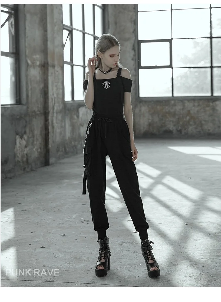 Женская футболка в стиле панк черная облегающая С плечиками Goth PT 374|Футболки| |