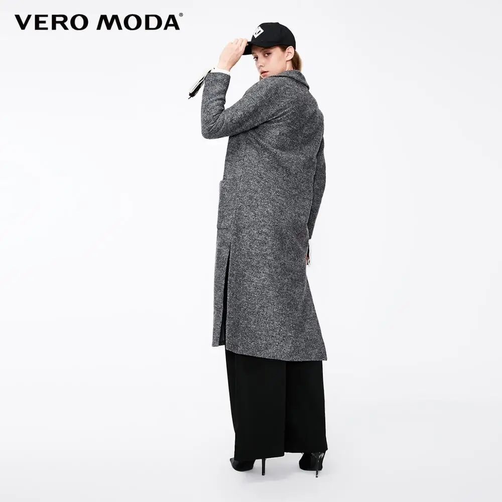 Женское винтажное шерстяное пальто Vero Moda прямое длинное с боковыми карманами