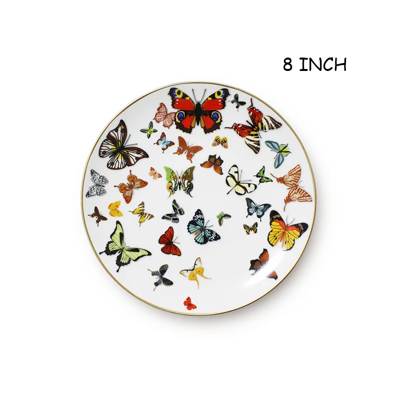 8 inch plate Керамический поднос, тарелка с золотым ободком, плоская тарелка для торта, столовый поднос, посуда с бабочкой, креативная белая посуда, тарелка из костяного фарфора, 1 шт - Цвет: 8 inch plate