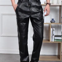 straight genuine leather pants autumn winter men large size trouser thickening motorcycle pants men loose windproof leather pant