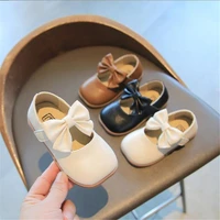 2022 spring girls shoes big bow mary janes shoes square toe kids leather shoes children dance princess shoes black white wedding