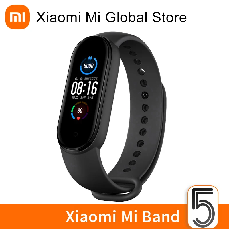 

Смарт-браслет Xiaomi Mi Band 5, спортивный водонепроницаемый фитнес трекер с AMOLED экраном, 4 цвета, Bluetooth
