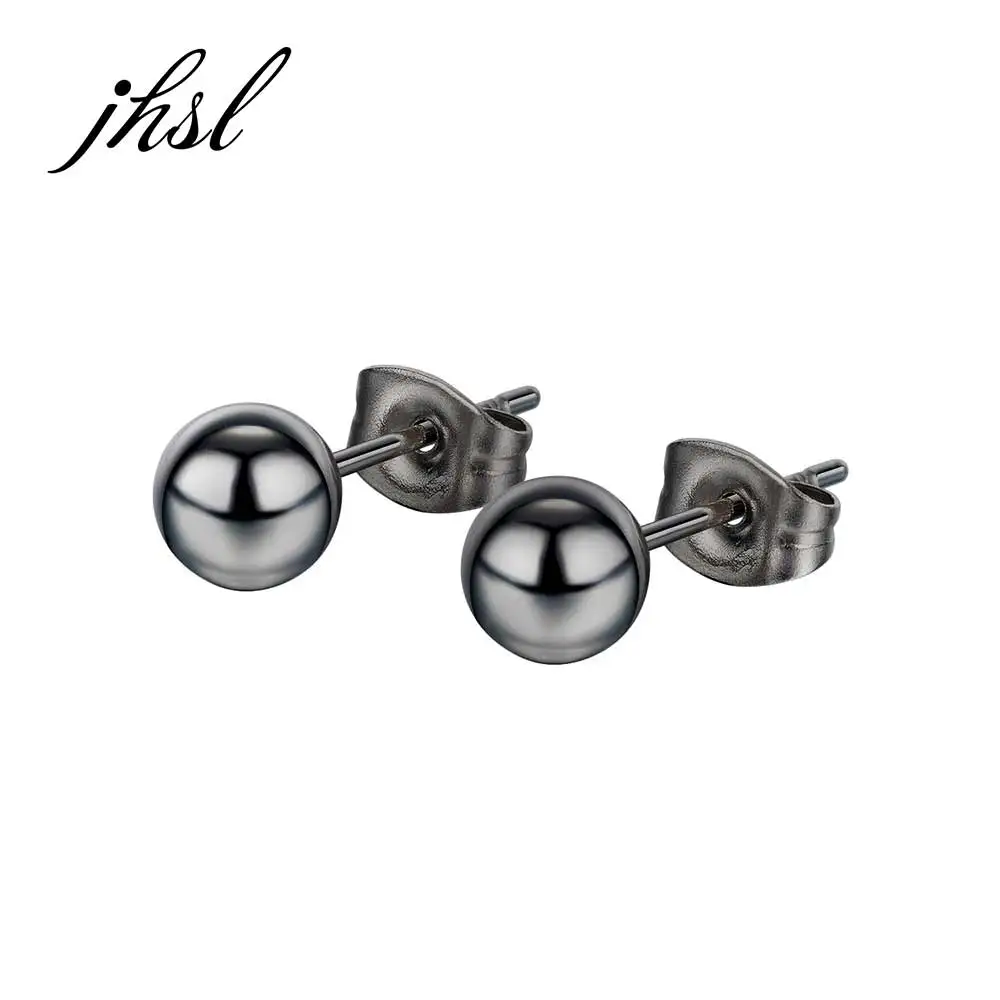 

JHSL Men Black Stud Earrings Screw Back Small Round Cubic Zircon Roman Numerals Stainless Steel Good Quality Fashion Jewelry