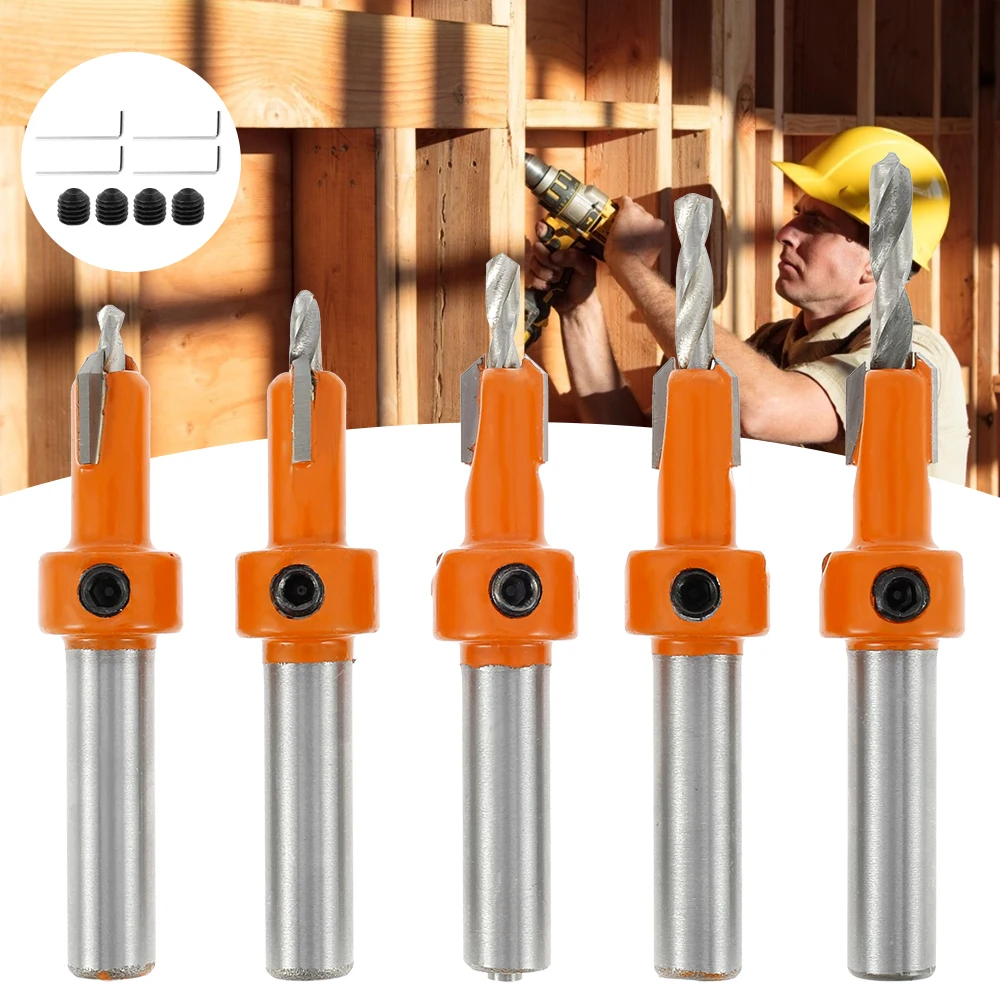 

5Pcs 8mm Drill Bit Set Shank HSS Woodworking Countersink Router Bit Set DIY Carpentry Tool Wood Drill Bit Power Tool Accessories