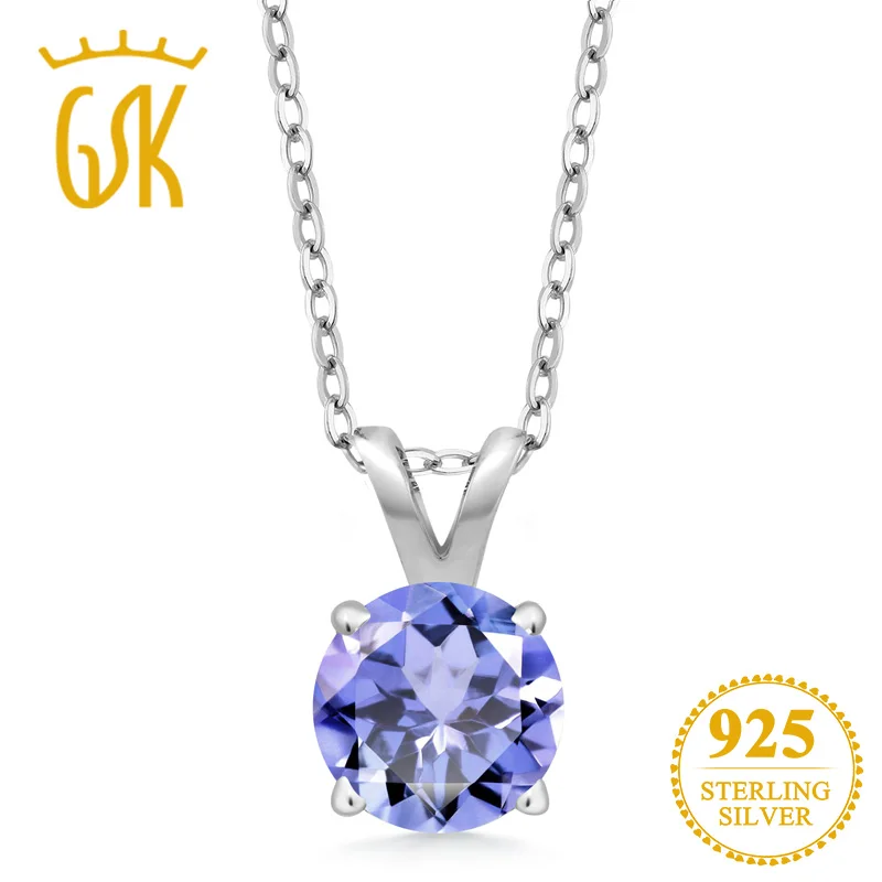 GemStoneKing 0 46 карат круглый голубой танзанит 925 пробы Серебряный кулон с цепочкой для