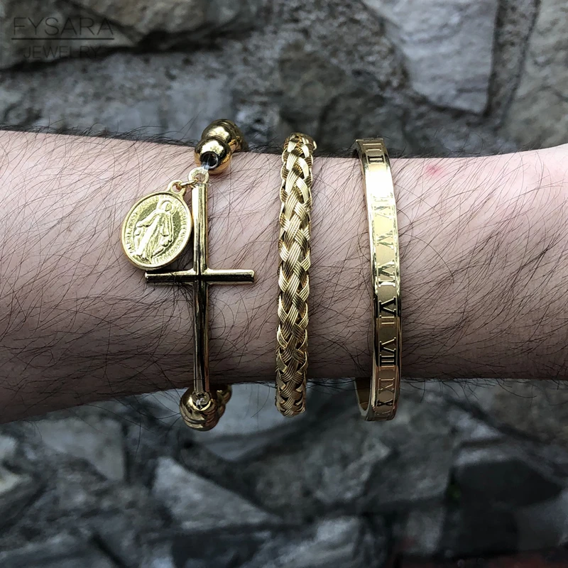 FYSARA Нержавеющая сталь Новинка! Фигурные бусины с Крест Тег Набор браслетов