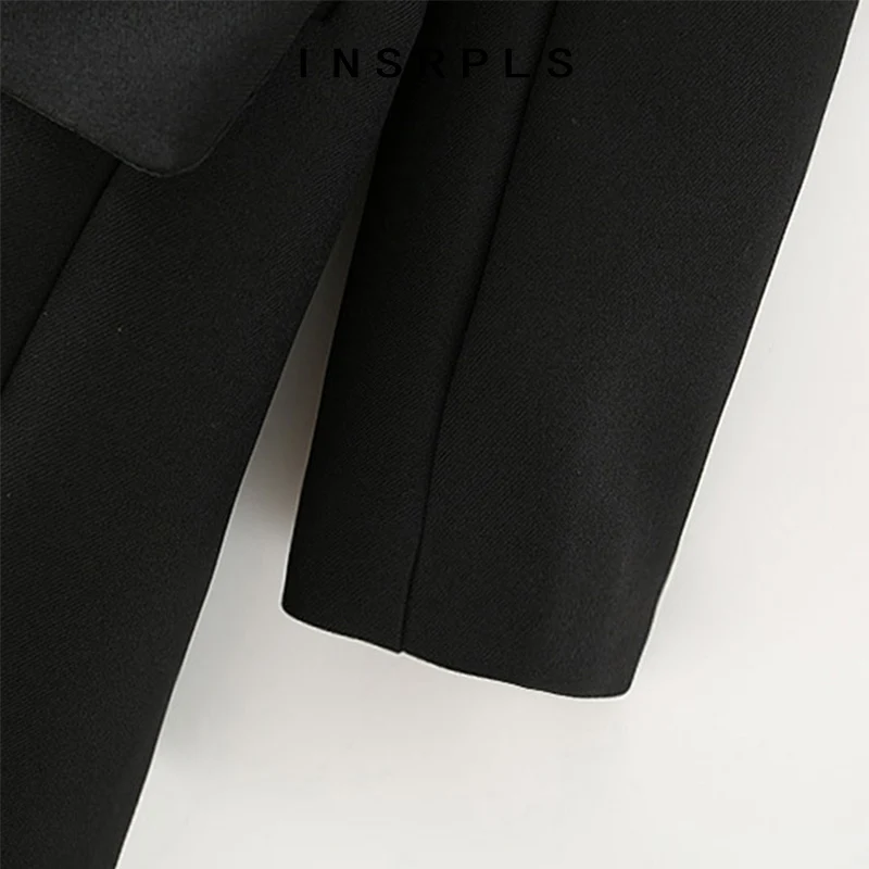 

INSRPLS Women Fashion Double Breasted Patchwork Blazer Coat Vintage Long Sleeve Pockets Female Outerwear Chic Tops