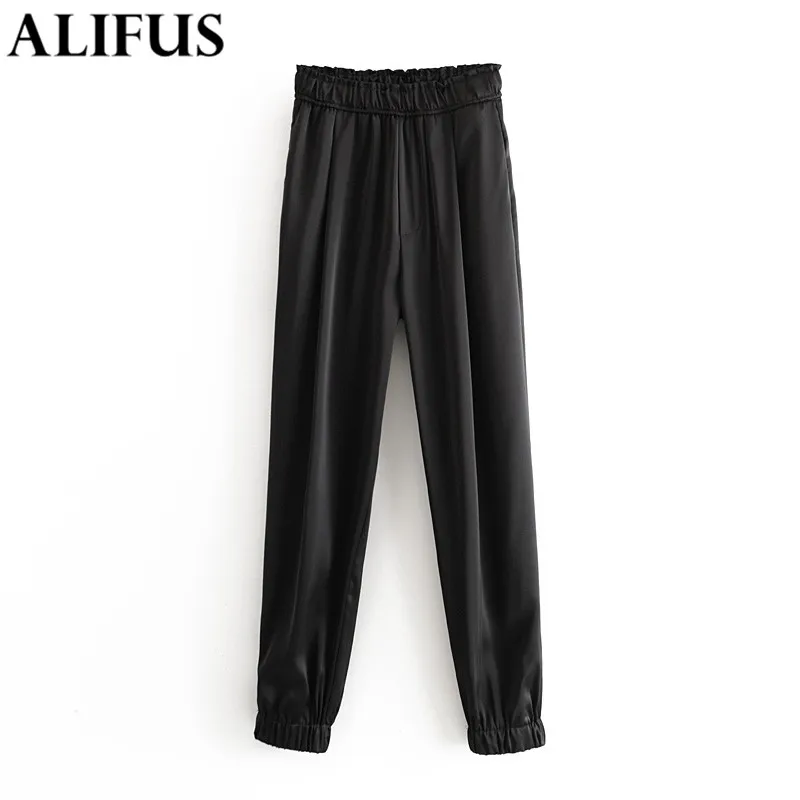 

Модные женские брюки Za, 2020 шелковые атласные штаны для бега, женские свободные Элегантные повседневные брюки с эластичным поясом