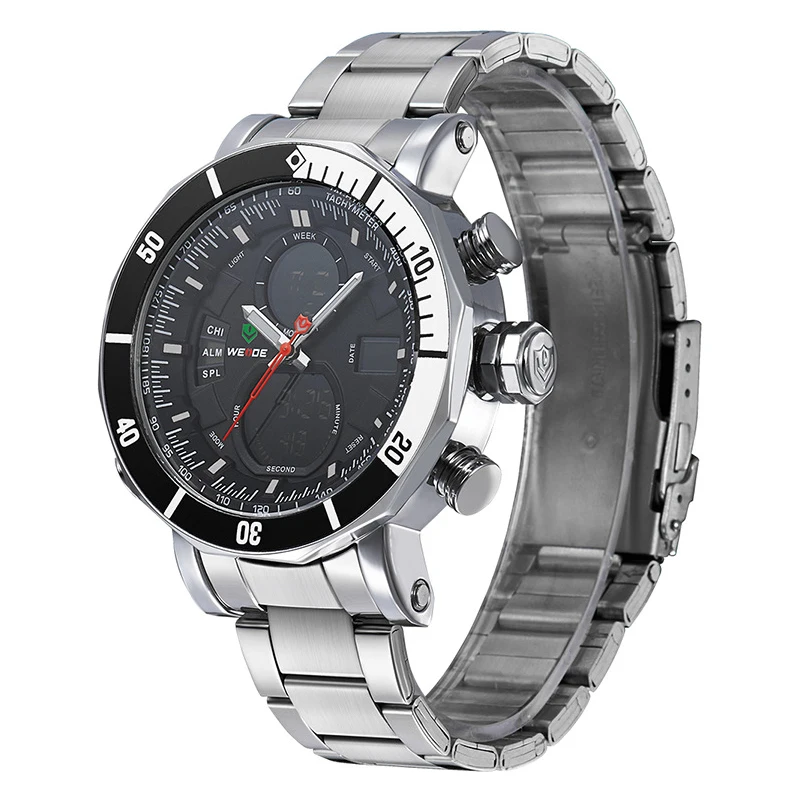 WEIDE мужские спортивные кварцевые часы с цифровым календарем из нержавеющей стали