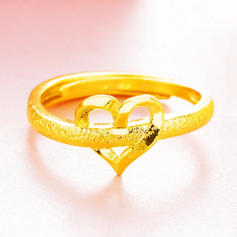 

Weddings Party Rings for Women 24K Gold Rings Peach Hearts Shape Finger Jewelry for Mother's Wifts Gifts 2020 Fashion Ring