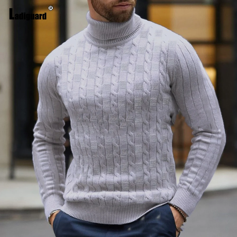 Ladiguard Knitted Sweater Mens Autumn European Style Casual Long Sleeve Sweater Skinny Top Pullovers Sexy Men Clothing 2021