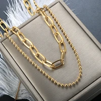 zmfashion simple chain double clavicle high quality gold plated stainless steel titanium steel clavicle necklace jewelry gift