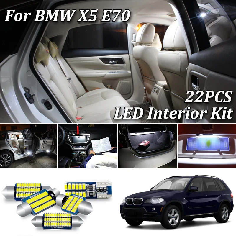 

22Pcs White Canbus Error Free led Car interior lights Package Kit for BMW X5 E70 led interior Dome Map light Lamp (2007 -2013)