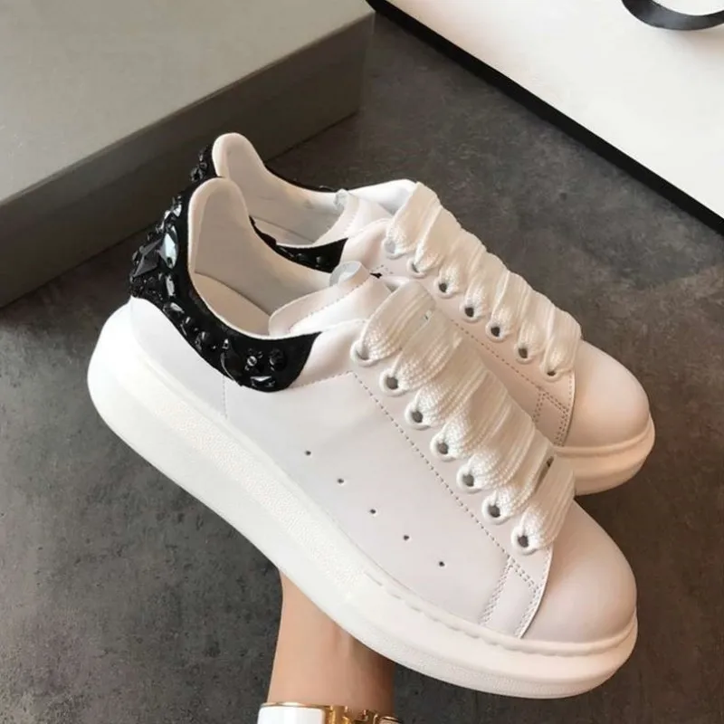 Женские туфли алмазы Спорт на открытом воздухе обувь белая плотная из