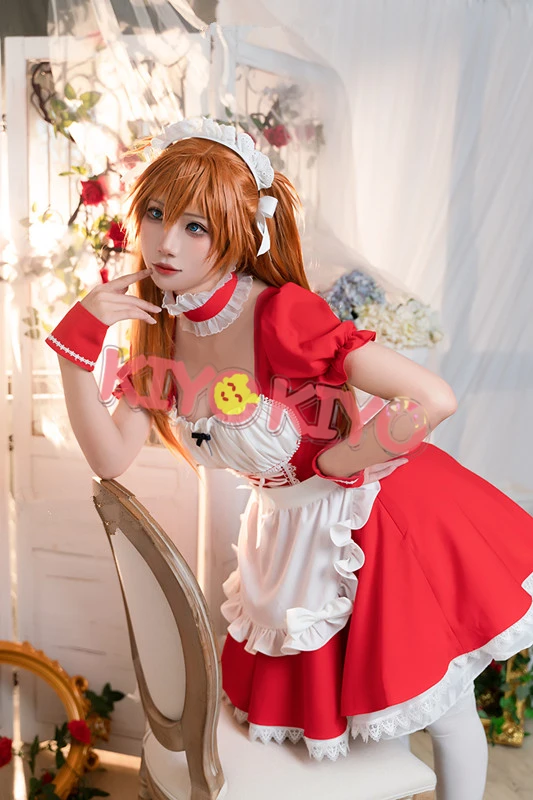 KIYO-KIYO ЕВА АСУКА Косплей Asuka Langley Soryu горничная платье Костюм Хэллоуин костюмы |