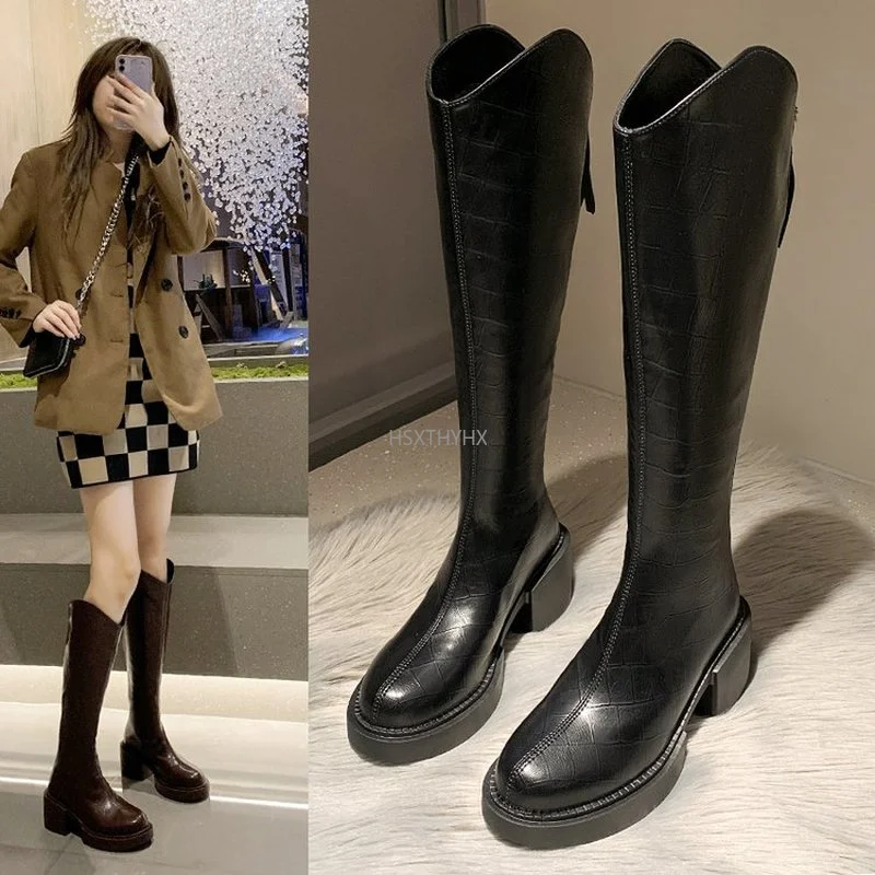 

Женские высокие ботинки на платформе с молнией, Нескользящие ботинки на высоком каблуке, женские модные длинные ботинки из мягкой искусств...