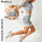Женский спортивный бюстгальтер для бега леггинсы с высокой талией бесшовная Спортивная одежда летние облегающие шорты для фитнеса и йоги модный тонкий комплект футболки