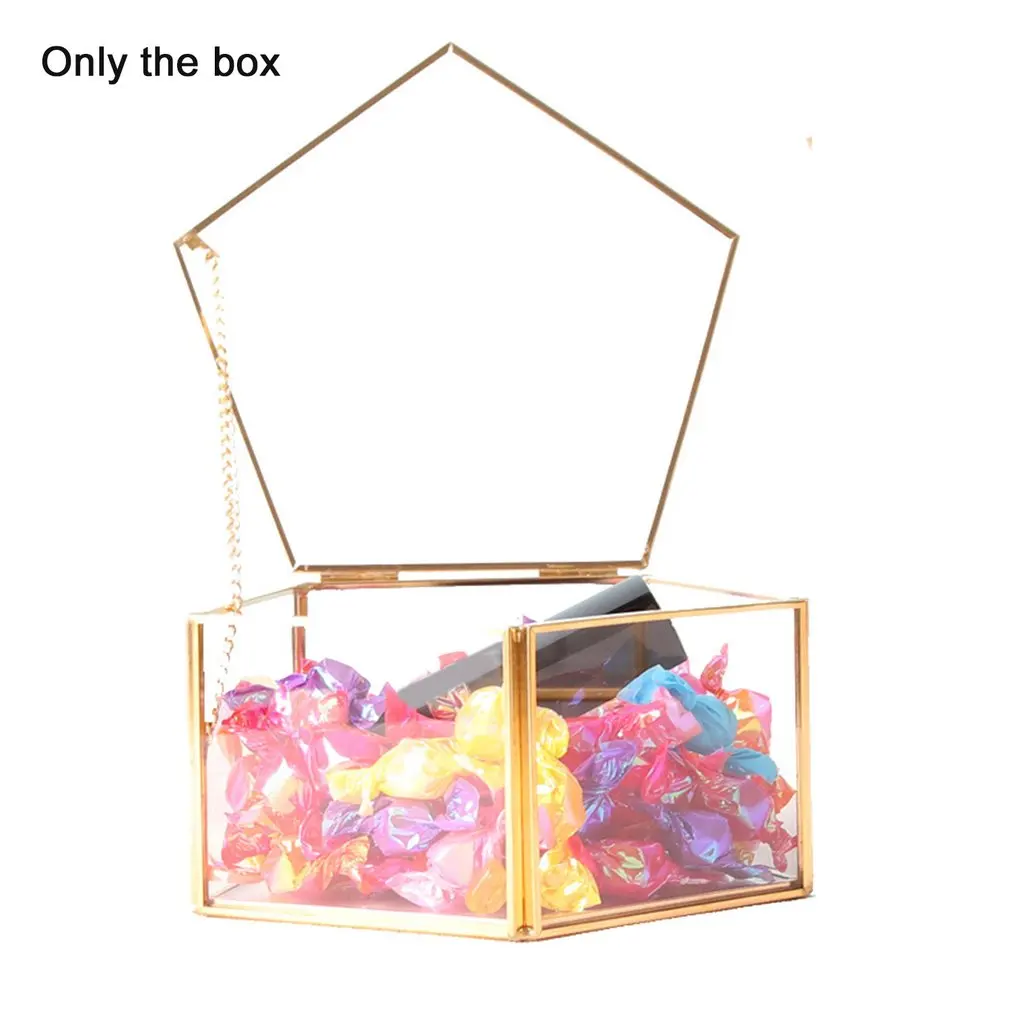 

Simple Five-sided Glass Jewelry Durable Storage Box Copper Famle Jewelry Storage Rack Nordic Style Design