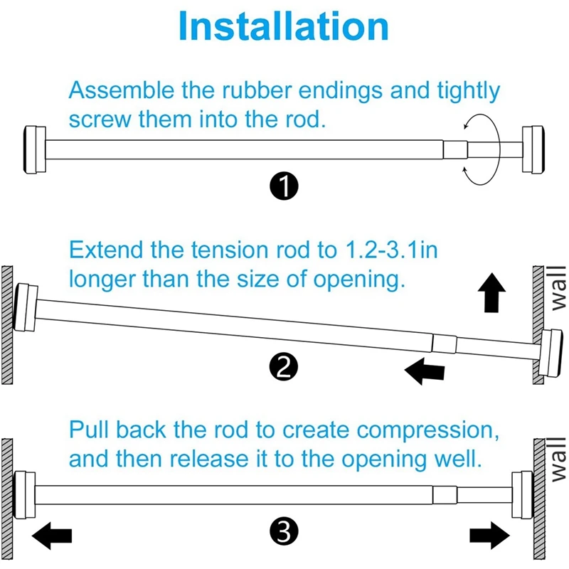 

Promotion! 1 Pcs Shower Curtain Rod, Adjustable Tension Spring & 6 Pcs Iron Wall Hooks Heavy-Duty Metal Decorative Hooks