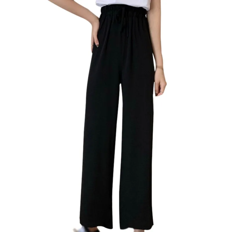 

Women Soft Comfort High Waist Pants Casual Summer Slacks Pants Female Solid Loose Ankle-Length Trousers