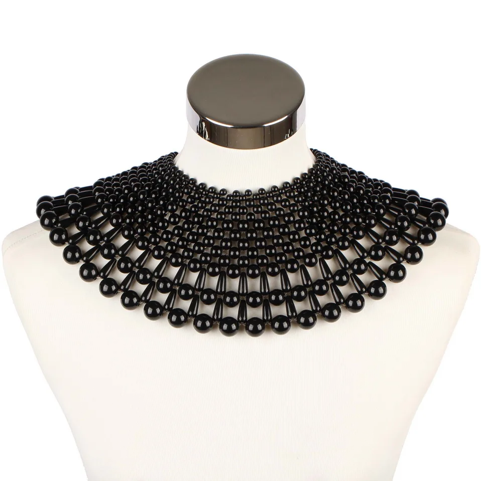 Big Chunky Imitation Pearl Bead Ball Statement Necklace for Women Handmade Choker Weave New Collar Party Female Jewelry |