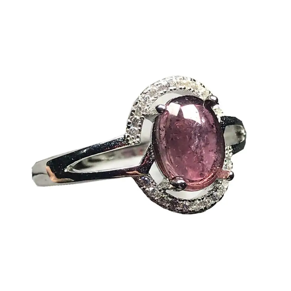 Кольцо с натуральным розовым турмалином и кварцем 9 х7 мм|Кольца| |