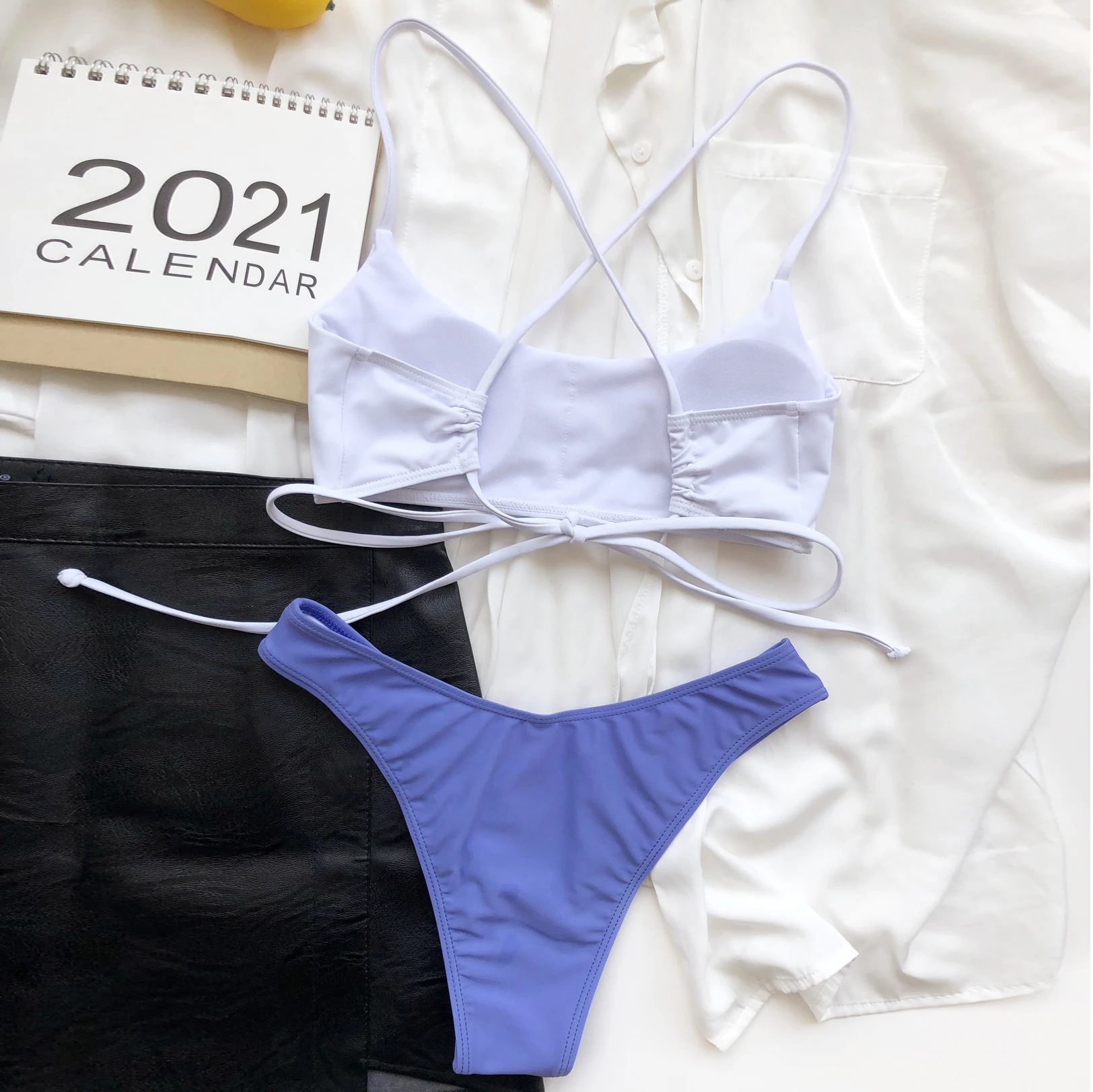 

Rivertrip Sexy Bikini Set Women's Swimsuits 2021 Cross Bandage Swimwear Drawstring Biquini Cut Out Bathing Suits High Cut Bikini