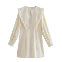 Turn down colarinho vintage vestido velho estilo francês 2021 casual manga longa plissado mini vestido 2021 branco roupas vitorianas para mulher (1)