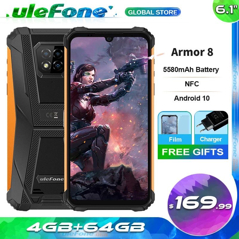 Смартфон Ulefone Armor 8 защищенный мобильный телефон дюйма Android 10 4 Гб + 64 ГБ