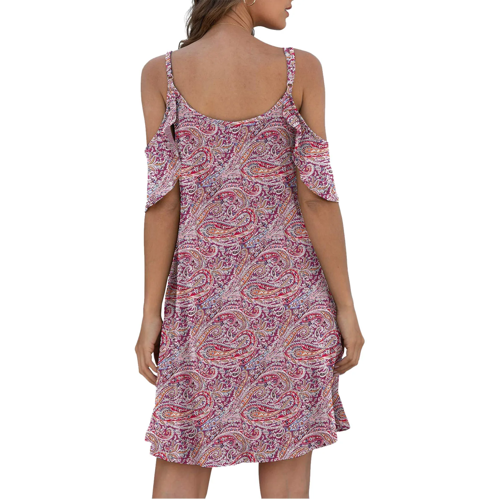 

Tie-dye Summer Dress Women Beach Summer Mini Dress Cold Shoudler Ruffle Sleeves Dress With Pocket Party Dresses Vestidos Female