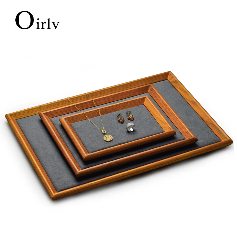 Oirlv Creative Round Beveled Solid Wood Ring Tray Jewelry Display Tray Necklace Storage Display Props