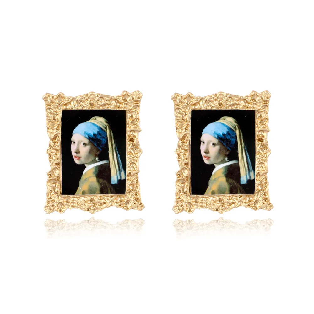 Girl With Pearl Earrings Mona Lisa Portrait Landscape Oil Painting Earring For Women Popular Jewelry Famous Art Style Earing | Украшения и
