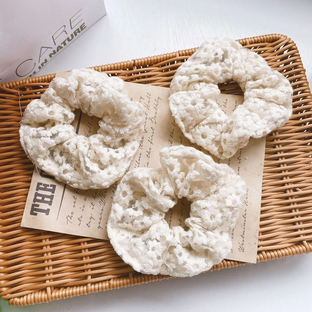 

Korea White Embroidery Flower Hair Scrunchie Elastic Hair Bands For Women Girls Ponytail Holders 2022 Spring Hair Accessories