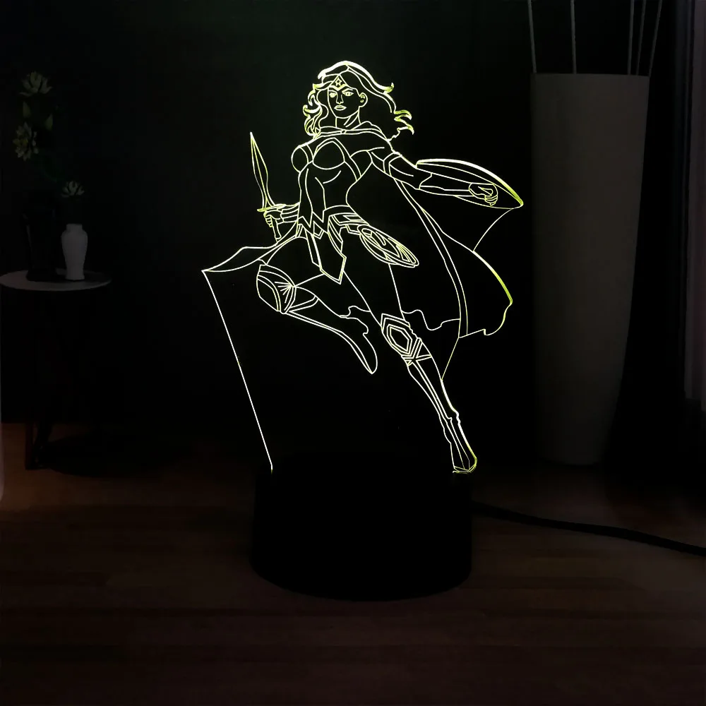 RGB 7 разноцветных Wonder Woman LED Ночник Новинка домашний декор USB мини переключатель