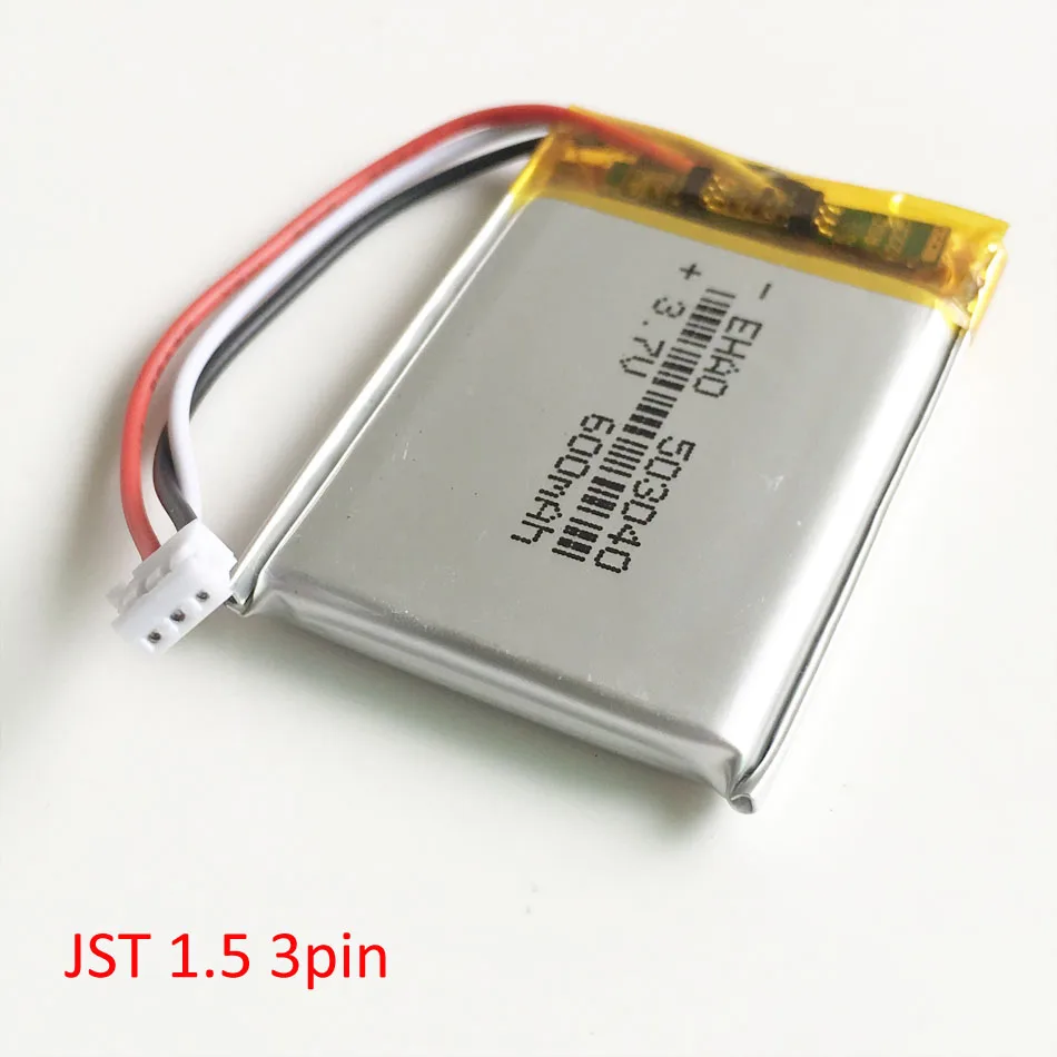 3.7V 600mAh Battery Rechargeable 503040 JST ZH 1.5mm 3 Pin Connector Lithium Polymer Battery For Mp3 DVD Camera GPS Bluetooth