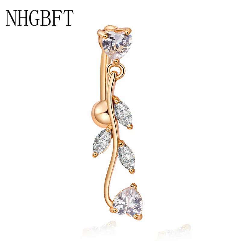 

NHGBFT Sexy leaf dangle navel bar ring Body piercing jewelry Women surgical steel belly button ring