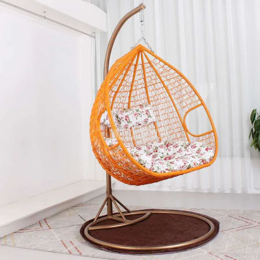 Creative PE Rattan Weave Double Person Seat Swing Hanging Chair With Handrail Home Balcony Living Room Leisure Lazy Lounge Chair - Цвет: orange