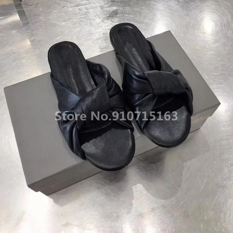 

2021 Mules Women Genuine Cow Leather Decoration Square Toe Slip On Outdoor Ladies Flat Shoes Handmade Original Quality