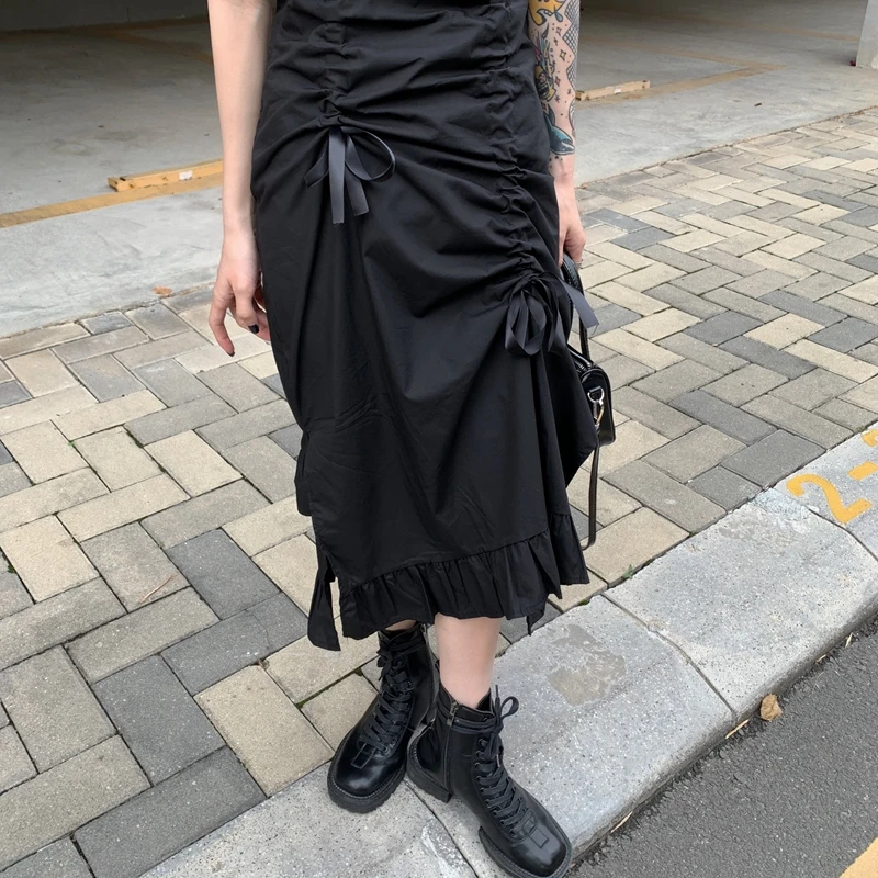 

Korean Chic Design Drawstring Lace Slim Fit Western Style Slimming Mid-Length Fishtail Dress Split Sling Dress