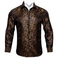 gold paisley bright silk shirts men autumn long sleeve casual flower shirts for men designer fit dress shirts bcy 07