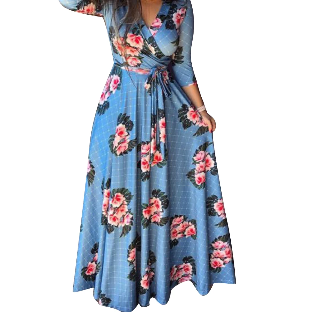 Осенние вечерние женские платья больших размеров с цветочным принтом и