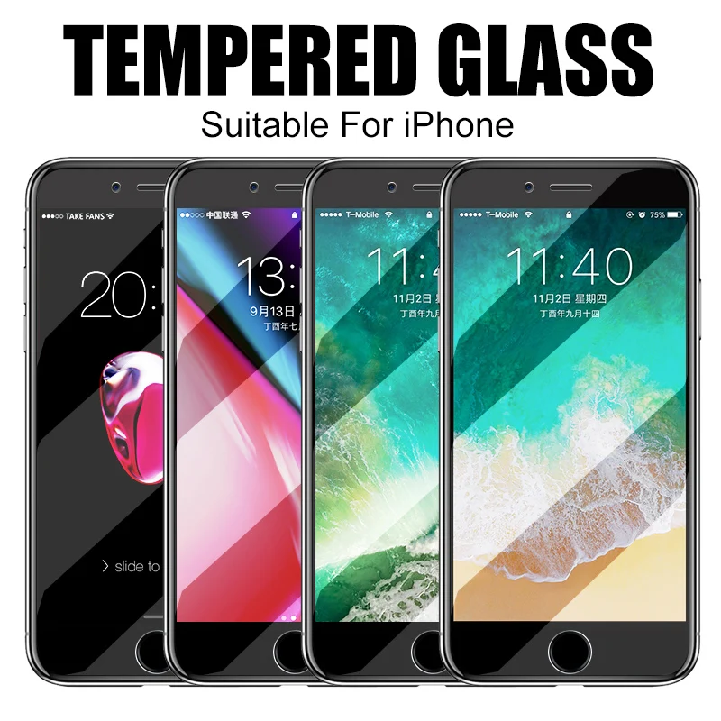 Закаленное стекло для iPhone 7 8 11 X XR XS Pro MAX 6 6s Plus 5|Защитные стёкла и плёнки телефонов|