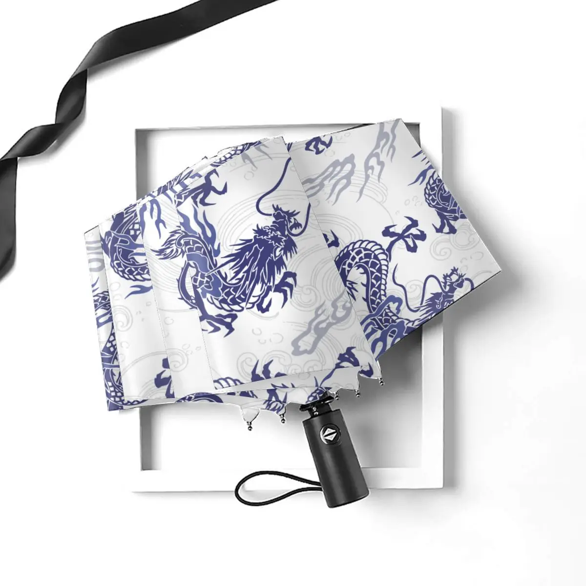 Автоматический Зонт Дождя Женский Трехслойный Японский Узор Дракона Ветронепроницаемый Водонепроницаемый Парасоль.