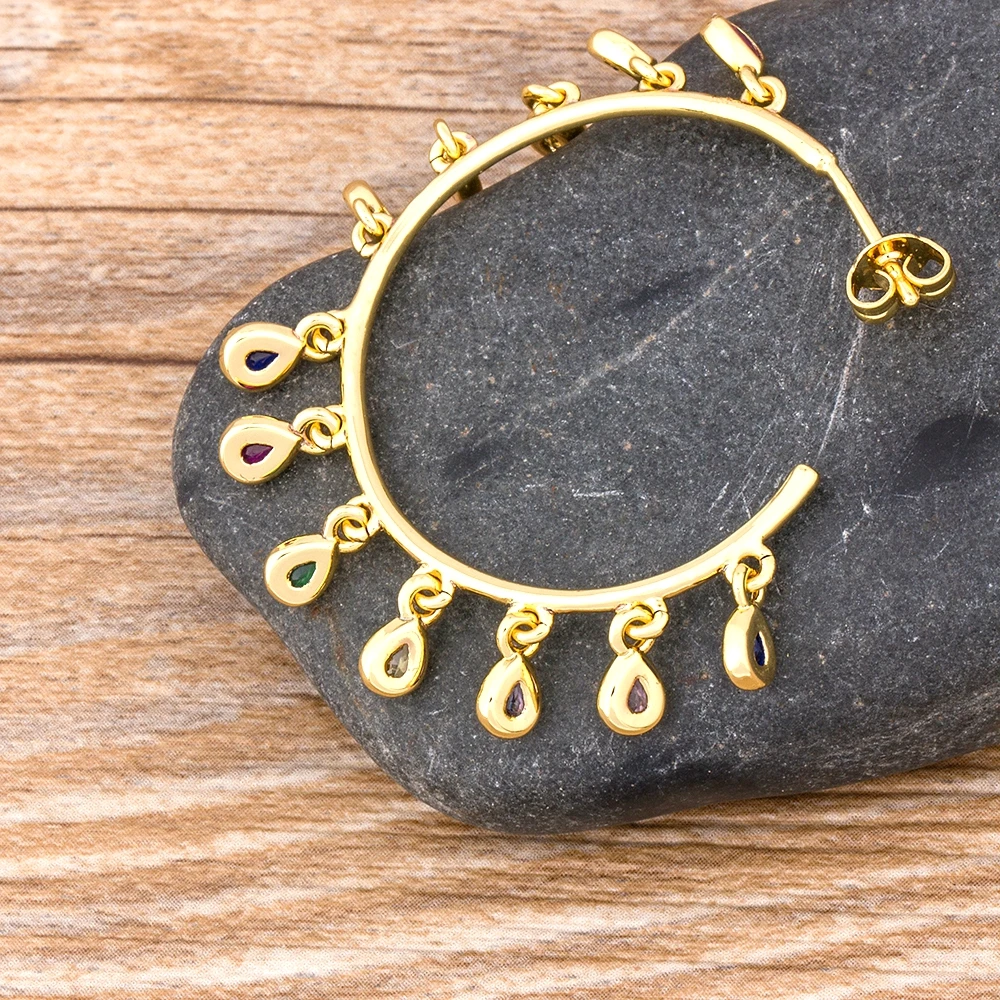 

Big Hoop Gold Color Large Circle Creole Earrings Classic Fashion Top Quality Copper Zirconia Rainbow Earrings Jewelry Gift