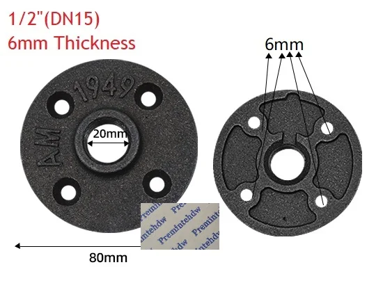 0.5Inches DN15 H 4 шт./лот 1/" 3/4" " 1,25" 1," 2" ковкого чугуна чугунный фланец Базовая труба Лофт промышленный Ретро Декор пол стены резьба Unfinish - Цвет: 0.5Inches DN15 H