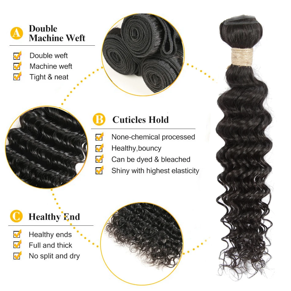 Alimice волосы бразильские глубокая волна 3 пучка Дело плетение пучки 100%