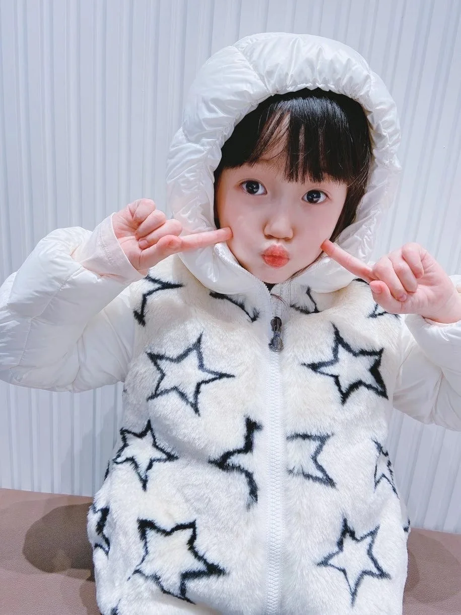 

2020 Toddler Kids Down Jacket White Colour Star Pattern Winter Girls Coat