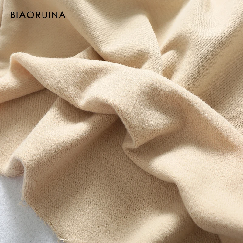 BIAORUINA, Женская хлопковая толстовка с капюшоном и цветочной вышивкой, Женская универсальная шикарная уличная одежда, теплые модные толстовки с капюшоном, бархатная подкладка