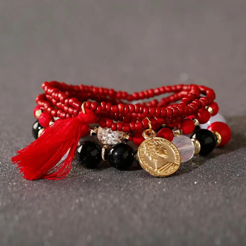 5 шт./комплект женские браслеты с бусинами и кисточками | Украшения аксессуары